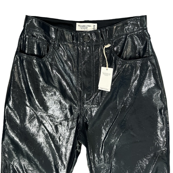 Abercrombie & Fitch Black Vegan Patent Leather 90s Straight Ultra High Rise Pant - Picture 5 of 14